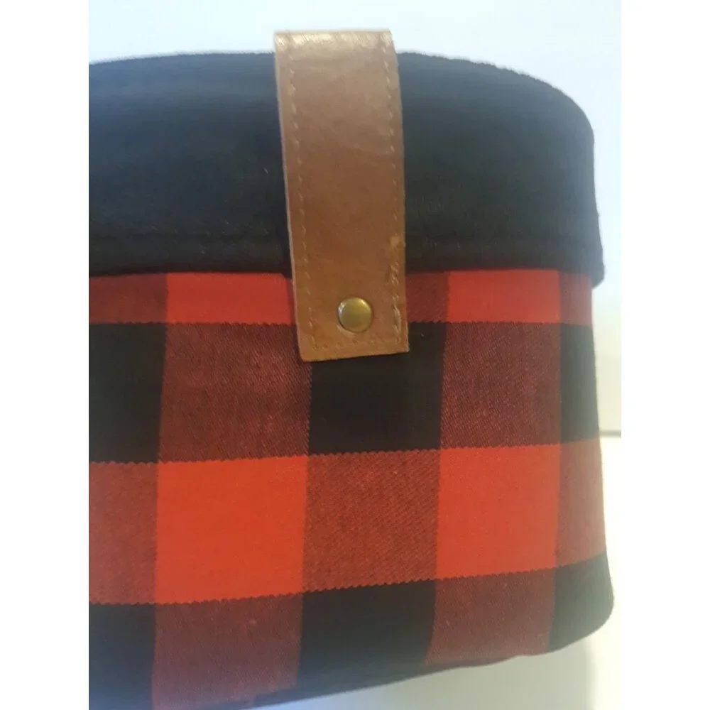 Threshold Buffalo‎ Plaid Fabric Storage Basket Red Black 6x8 Round Bin Deco